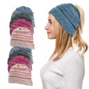  Women Fun Warm Winter Ponytail Beanie Hat Cap Set of 2