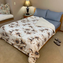 White Floral Cozy and Luxurious Flannel/Sherpa Queen Sized Blanket