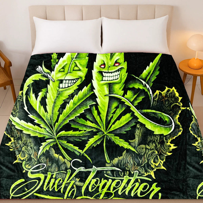 Marijuana Leaf Plush Blanket - Queen Size Throw, Extremely Soft & Easy Care