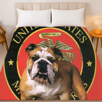 Marine Bulldog Red Blanket – Cozy Plush Queen Size Throw, Extremely Soft