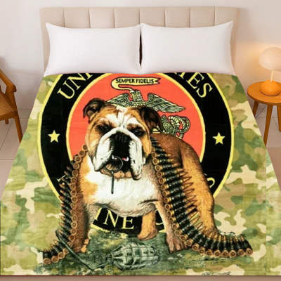 Bulldog Camo Blanket – Plush Queen Throw, Warm & Comfortable