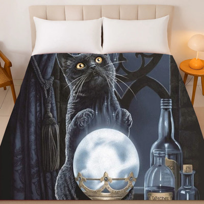 Witchy Black Cat Blanket – Plush Queen Size Throw, Warm & Durable