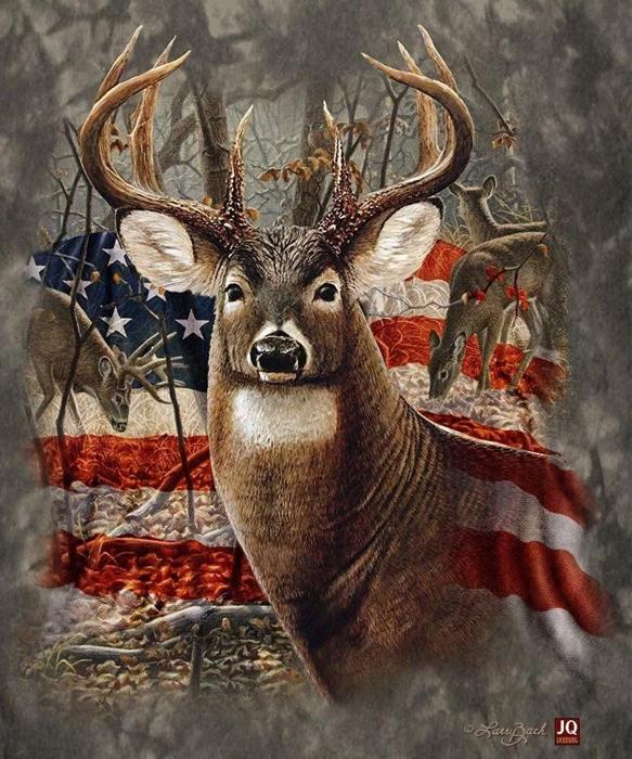 Deer & American Flag Design Plush Queen Size Hunting Blanket