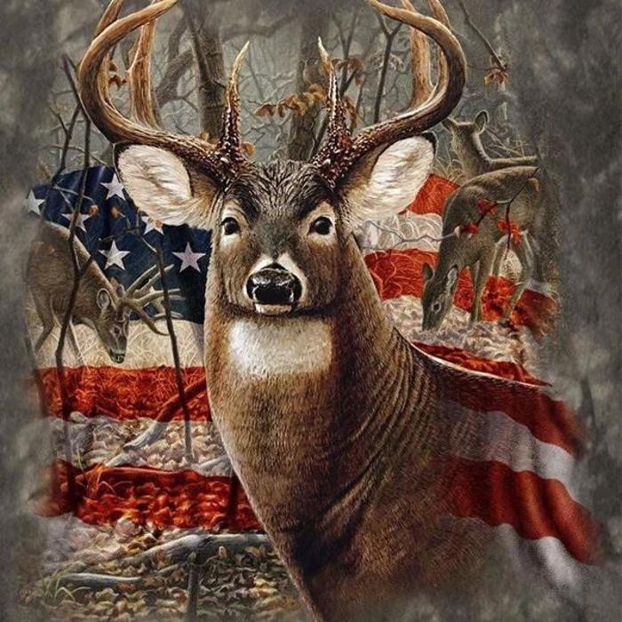 Deer & American Flag Design Plush Queen Size Hunting Blanket