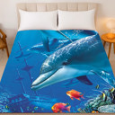  Ocean-Inspired Plush Blanket – Queen Size Dolphin & Fish Shipwreck Throw