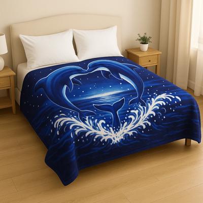 Ocean Dance - Queen Size Plush Blanket with Jumping Dolphins