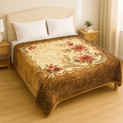 Whispering Flowers - Plush Blanket  Queen Size  Brown & Tan Elegance