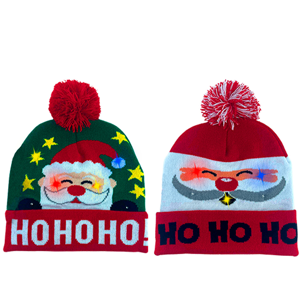 Vibrant LED Christmas Pom Pom Beanie Pack of 2