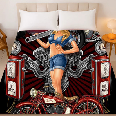Garage Girl Plush Blanket – Queen Size – Hot Rod Lovers Comfort