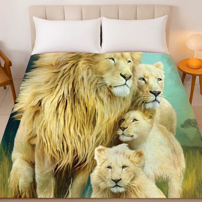 Lion Family Blanket – Ultra Soft Queen Plush Throw, Machine Washable