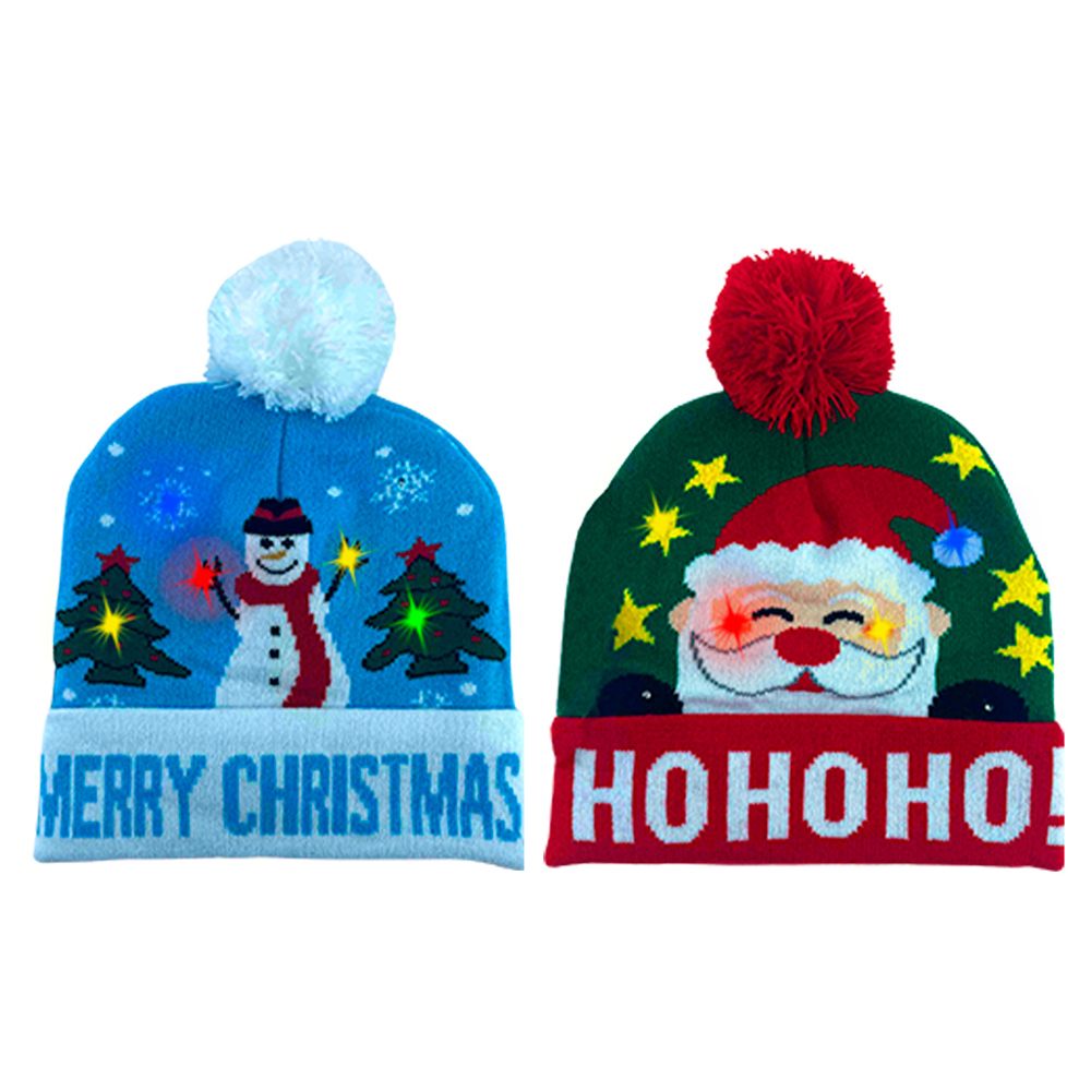 Vibrant LED Christmas Pom Pom Beanie Pack of 2