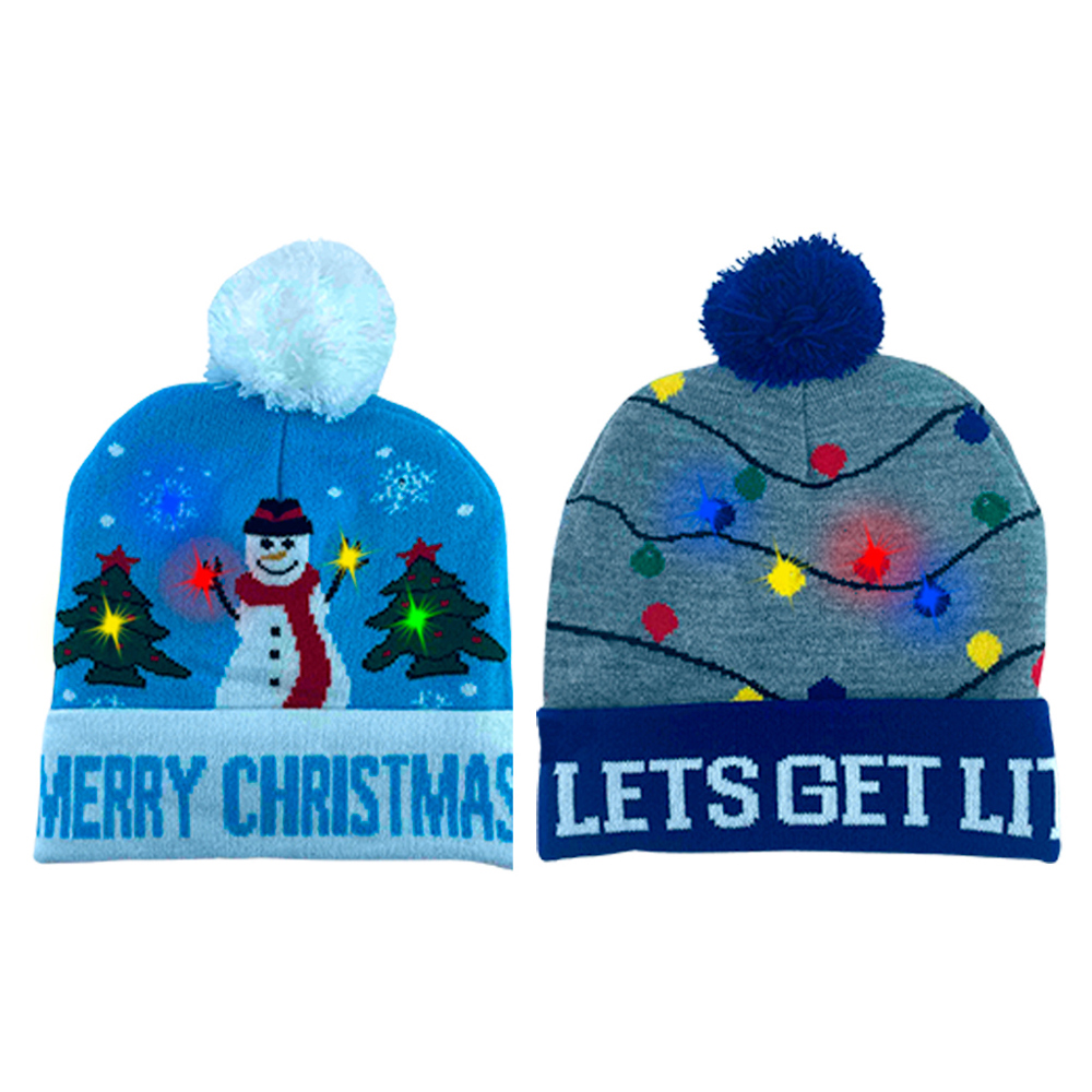 Vibrant LED Christmas Pom Pom Beanie Pack of 2