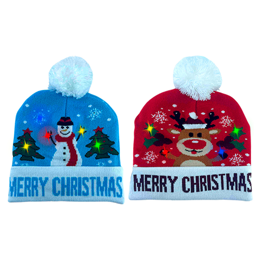 Vibrant LED Christmas Pom Pom Beanie Pack of 2