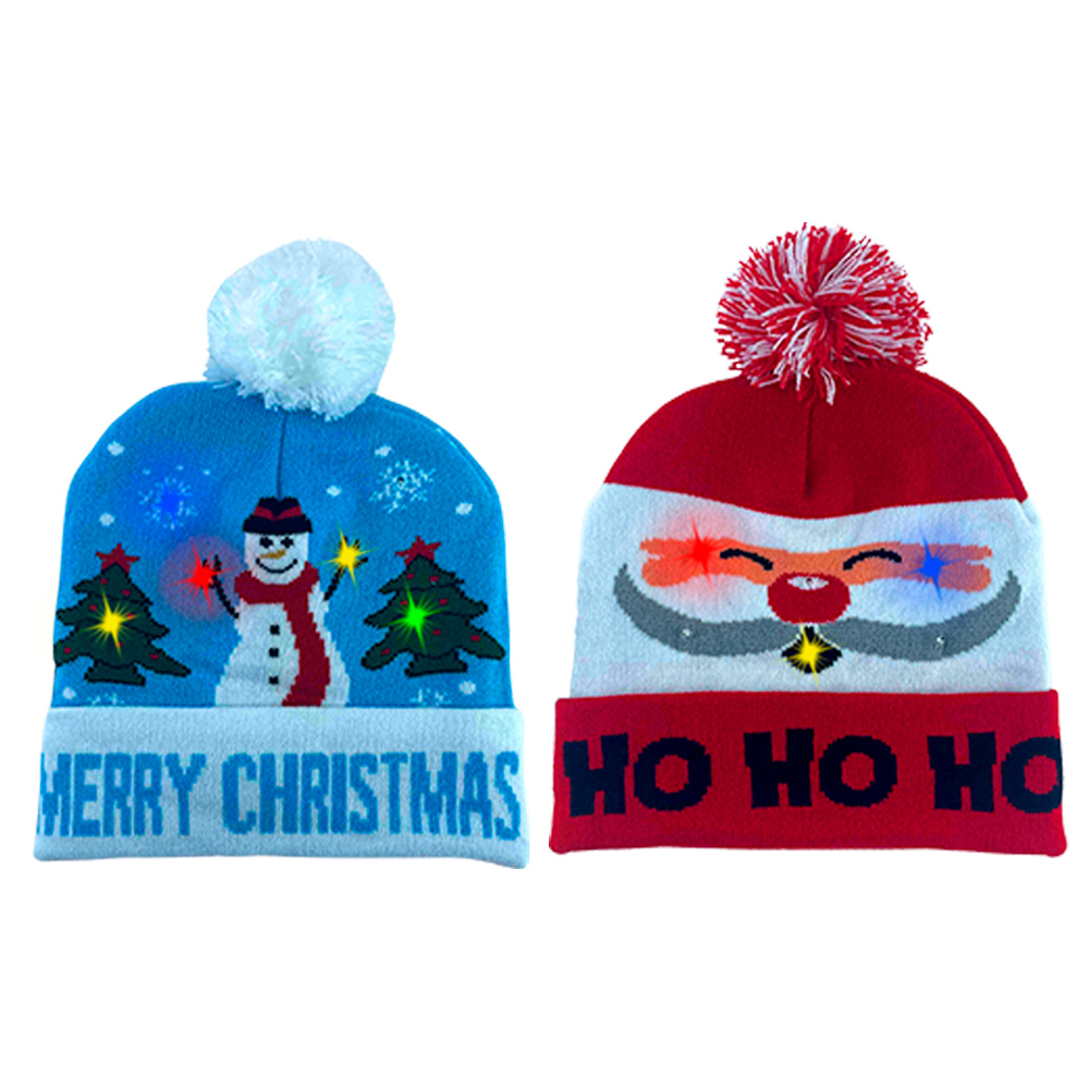 Vibrant LED Christmas Pom Pom Beanie Pack of 2