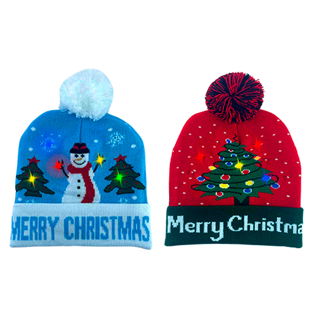 Vibrant LED Christmas Pom Pom Beanie Pack of 2