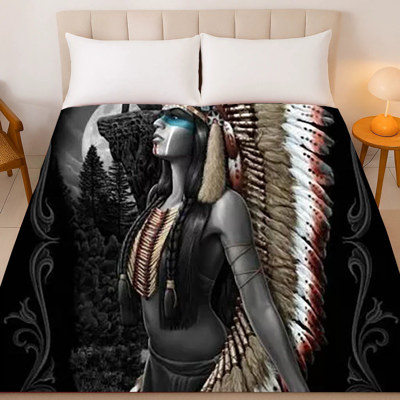 Native American Warrior Spirit Plush Blanket - Queen Size Comfort