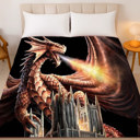  Orange Dragon & Castle Blanket � Plush Queen Size Throw, Ultra Soft
