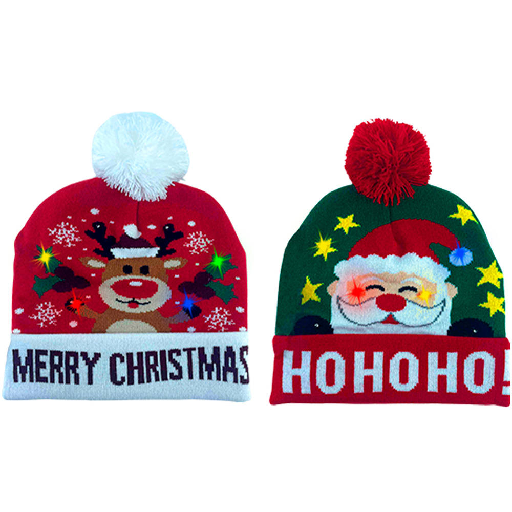 Vibrant LED Christmas Pom Pom Beanie Pack of 2