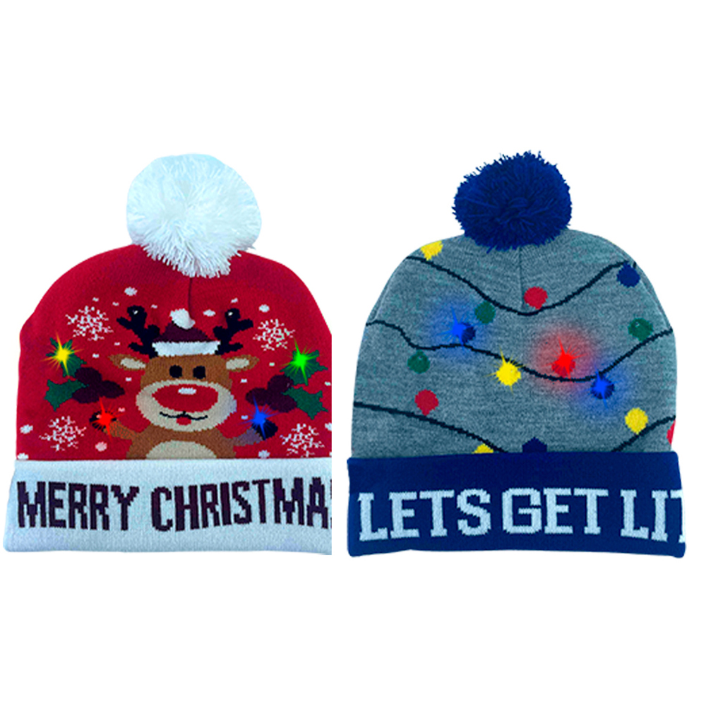 Vibrant LED Christmas Pom Pom Beanie Pack of 2