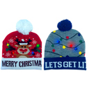 Lit-Rei Vibrant LED Christmas Pom Pom Beanie Pack of 2