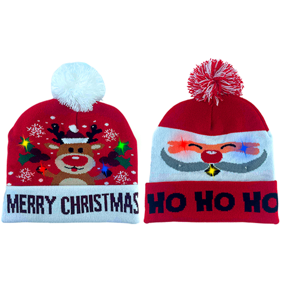 Vibrant LED Christmas Pom Pom Beanie Pack of 2