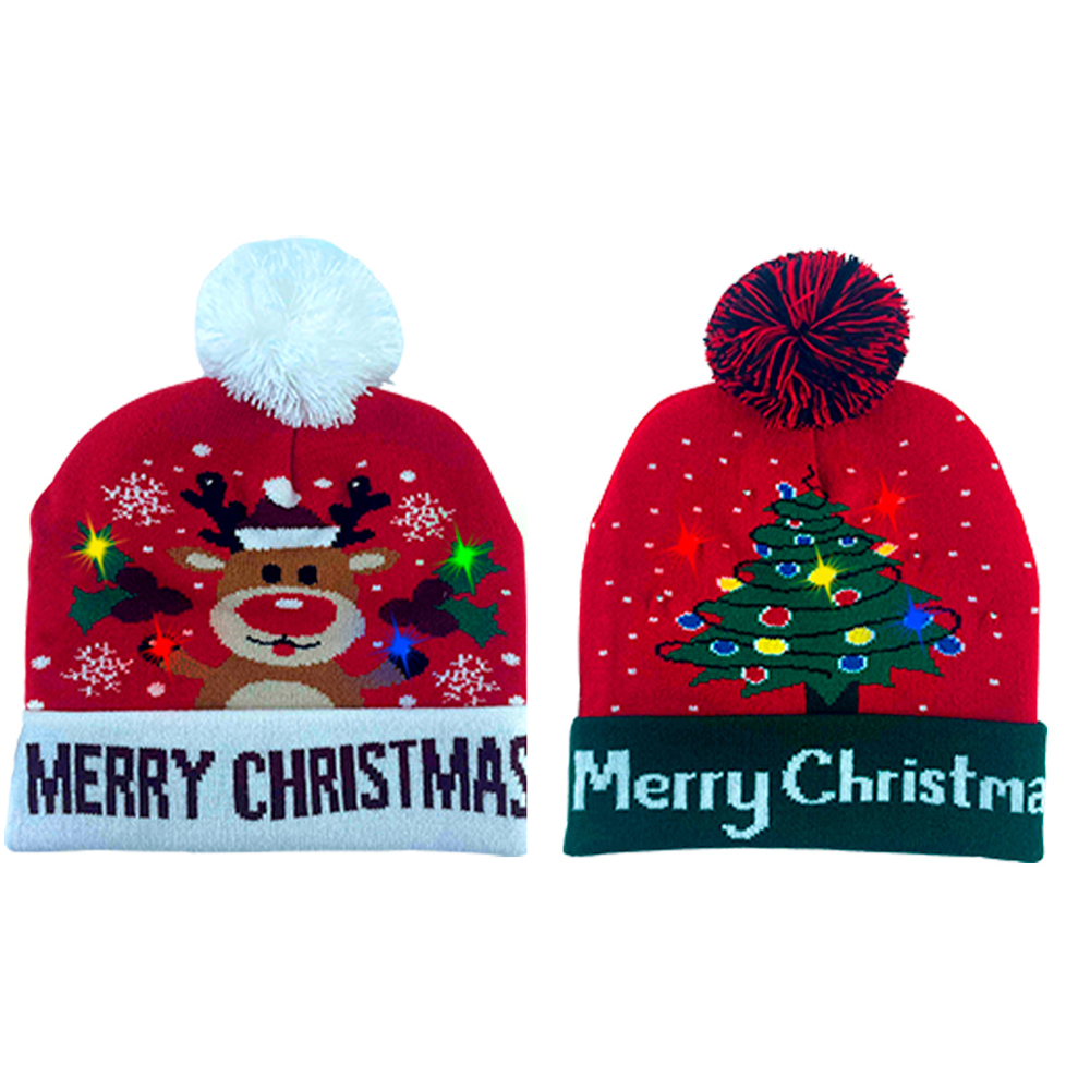 Vibrant LED Christmas Pom Pom Beanie Pack of 2