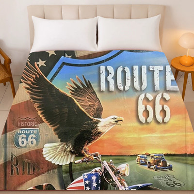 Route 66 USA Motorcycle Blanket � Plush Queen Size Throw � Extremely Soft