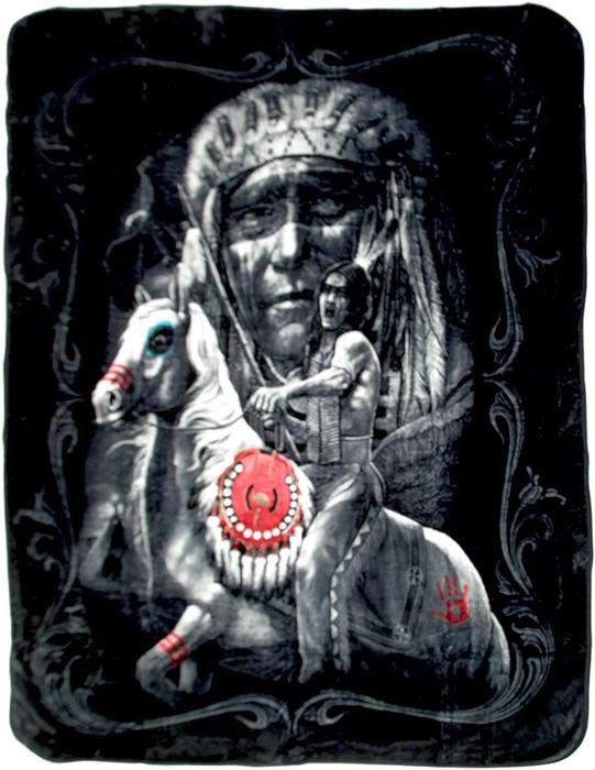 Native American Horse and Warrior Plush Throw 