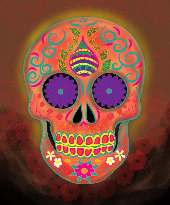 Sugar Skull Queen Size Blanket – Extra Soft Plush - Orange
