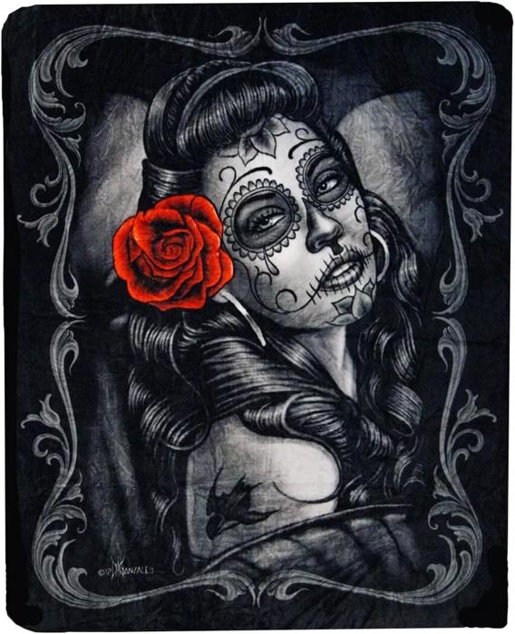 Day of the Dead Jaded Blanket – Plush Queen Size Throw, Soft & Warm