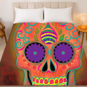  Sugar Skull Queen Size Blanket – Extra Soft Plush - Orange