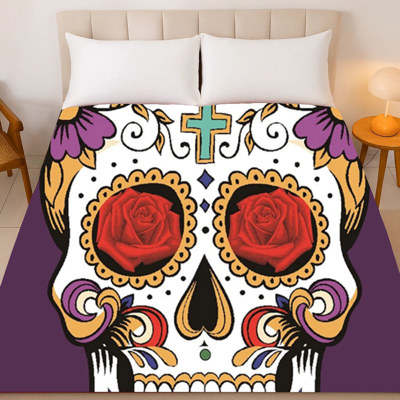 Purple Sugar Skull Queen Size Blanket – Extra Soft & Plush