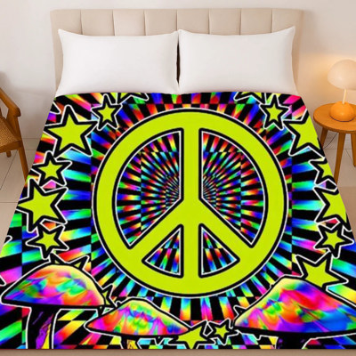Psychedelic Plush Queen Blanket – Trippy Peace Vibe Design, Ultra Soft