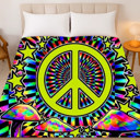  Psychedelic Plush Queen Blanket – Trippy Peace Vibe Design, Ultra Soft
