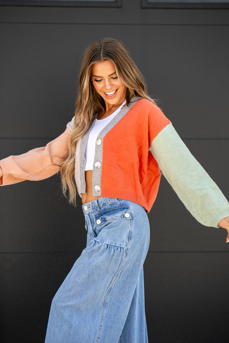 Demi Crop Color Block Cardigan