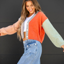  Demi Crop Color Block Cardigan
