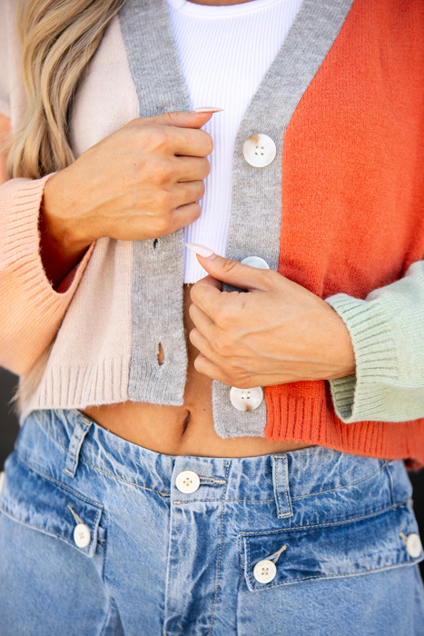Demi Crop Color Block Cardigan