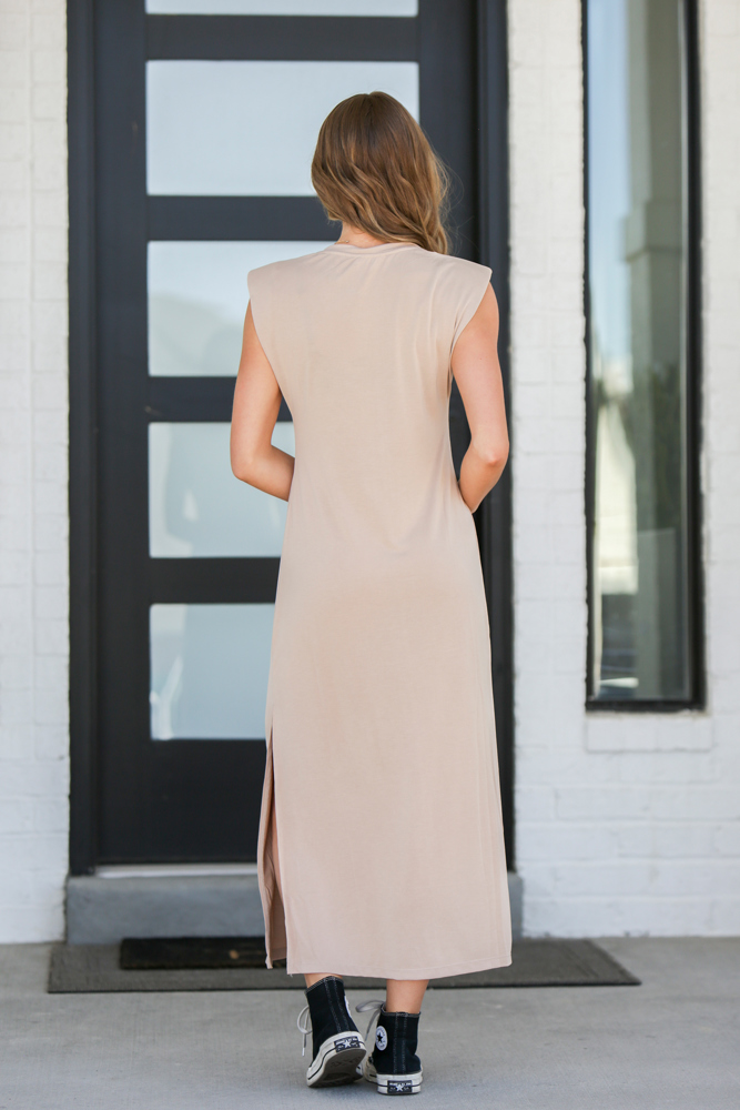 Shoulder Pad Midi Dress