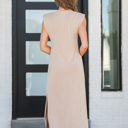 Small Beige Shoulder Pad Midi Dress