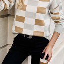 Beige Small Cant Look Away Checkered Sweater