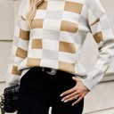 Beige Small Cant Look Away Checkered Sweater