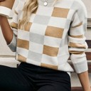 Beige Small Cant Look Away Checkered Sweater