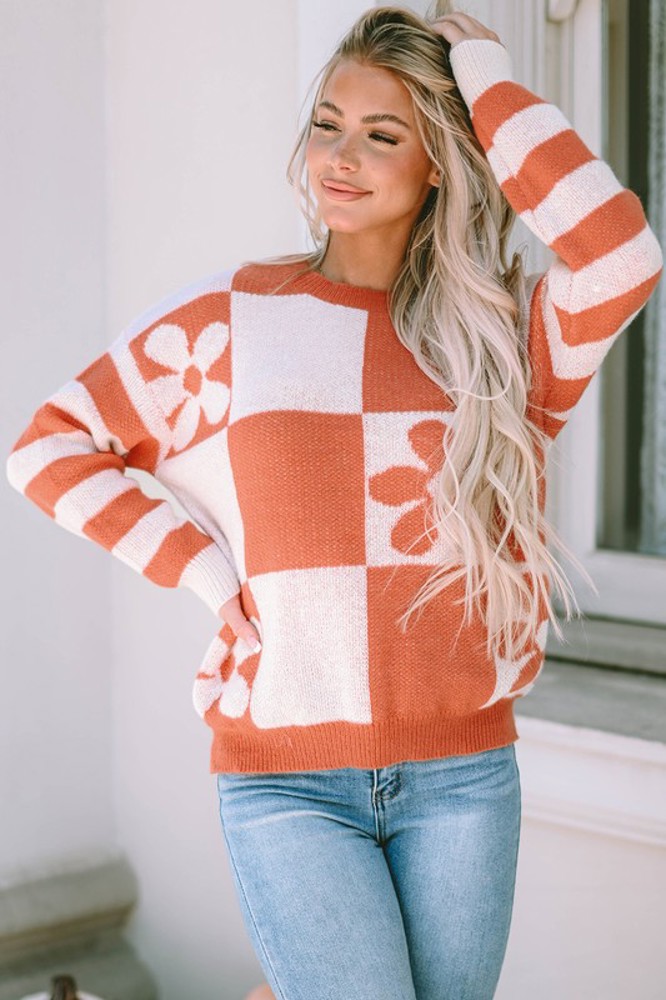 Kya Checkered Floral Sweater