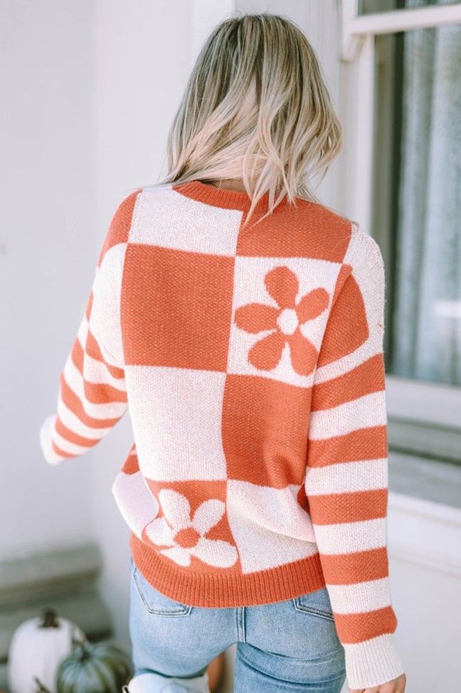 Kya Checkered Floral Sweater