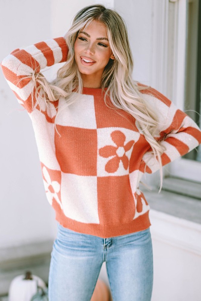 Kya Checkered Floral Sweater