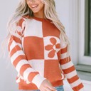 XL Orange Kya Checkered Floral Sweater