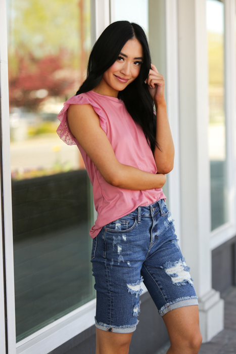 Dotted Ruffle Sleeve Top