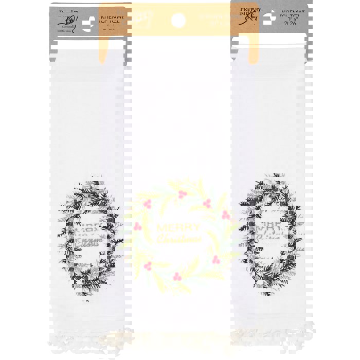 Merry Christmas Wreath Kitchen Towel