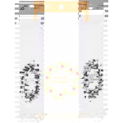Merry Christmas Wreath Kitchen Towel