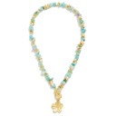 Amazonite Stone Beaded Necklace with Gold Flower Pendant & Toggle Clasp – Elegant & Boho Chic ✨🌸 Spring Refresh